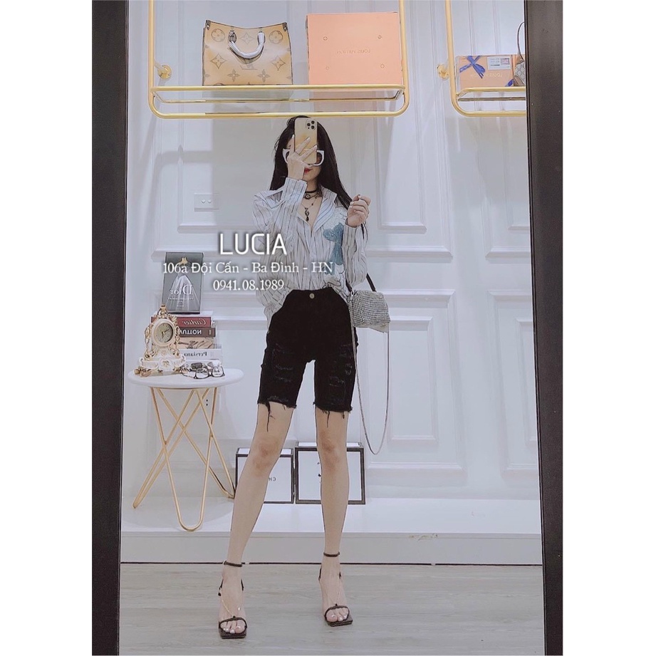 Quần short ngố jean đen rách thời trang Noble TN102