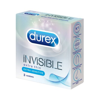 [freeship] BAO CAO SU DUREX INVISIBLE, SIÊU MỎNG, HỘP 3 CÁI