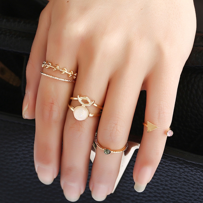 5 Pcs/ Set Delicate Vintage Bohemian Gypsy Ring Set Geometric Joint Finger Knuckle Rings