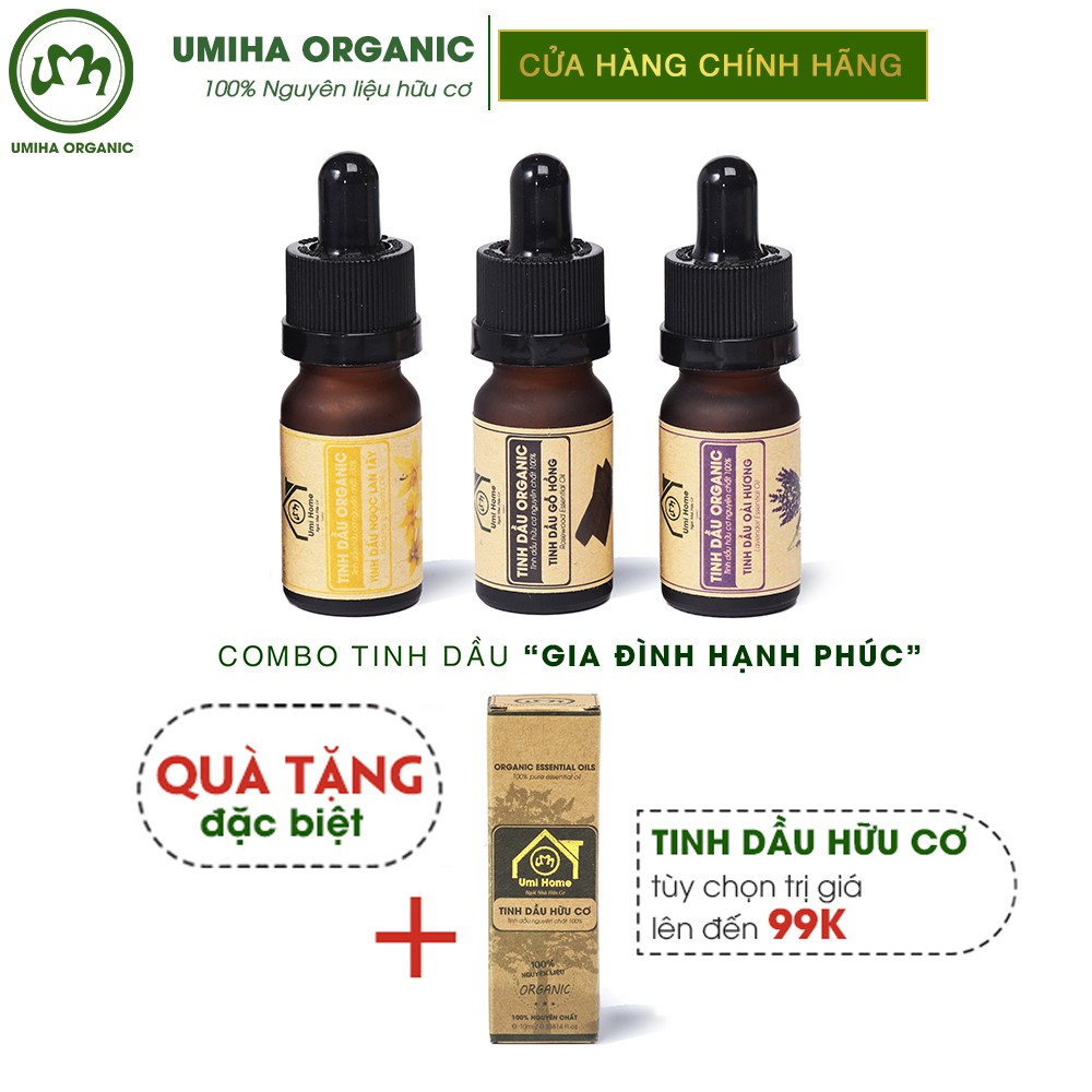 Combo 3 lọ Tinh Dầu UMIHA gồm - Ngọc Lan Tây, Oải Hương, Gỗ Hồng (10mlx3) - Hữu cơ nguyên chất