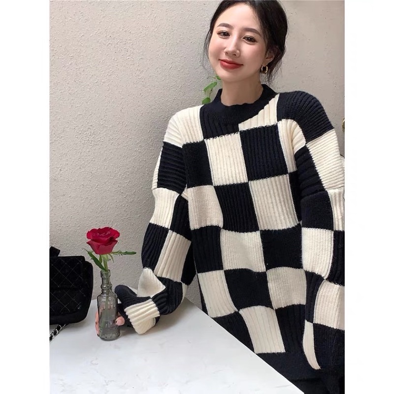 ÁO SWEATER HOẠ TIẾT BÀN CỜ