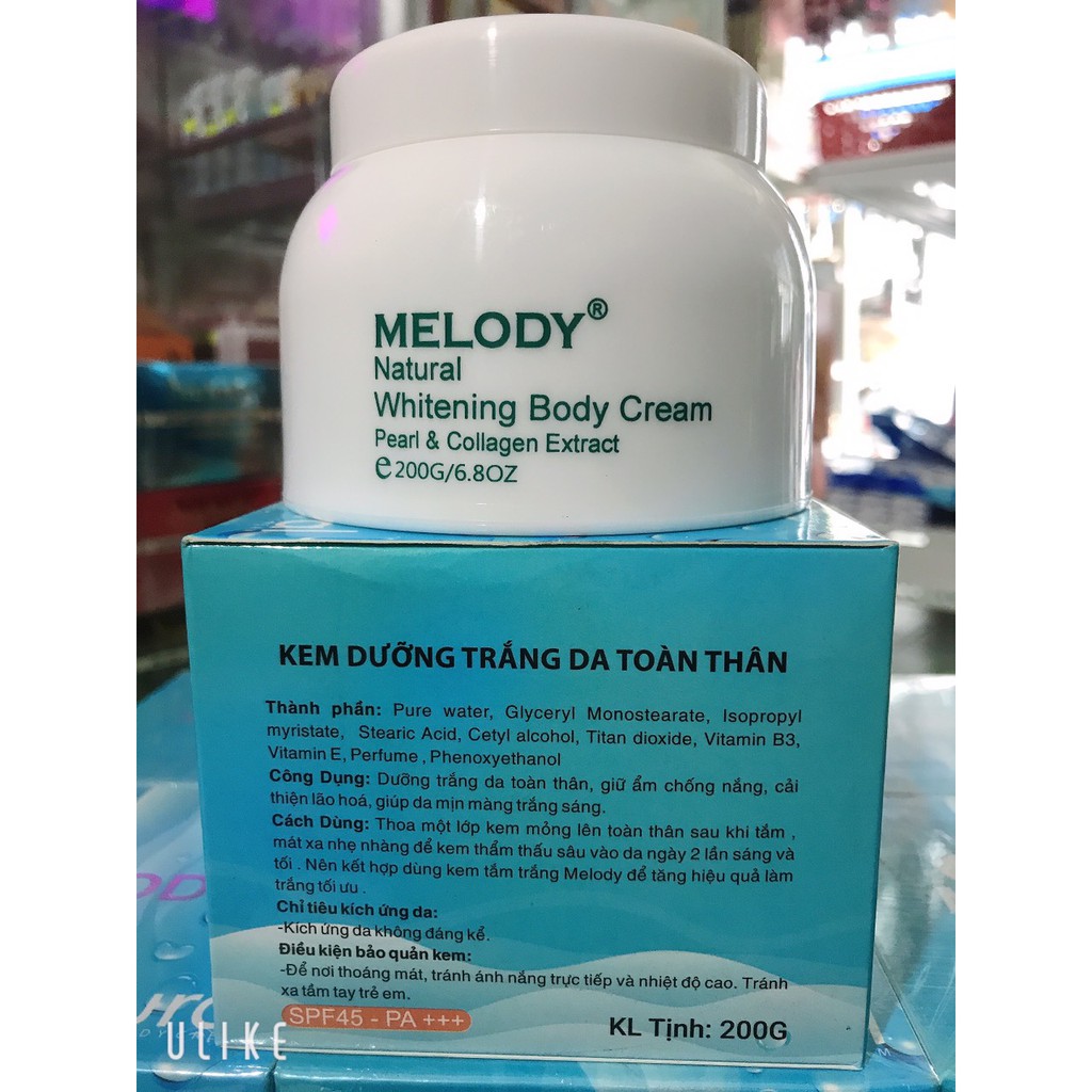 kem MELODY trắng da toàn thân chiết xuất từ collagen- chống nắng SPF45+ 200G
