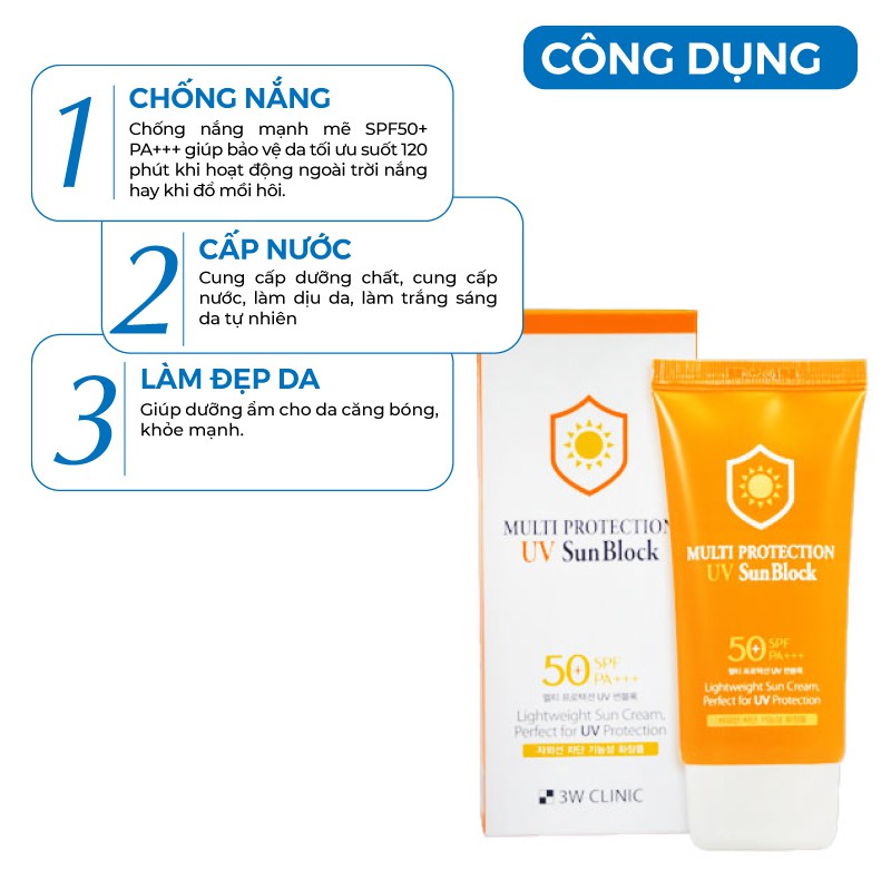 Kem chống nắng Multi Protection Uv Sun Block 3W Clinic Hàn Quốc 70ml [Chính Hãng Hàn Quốc]