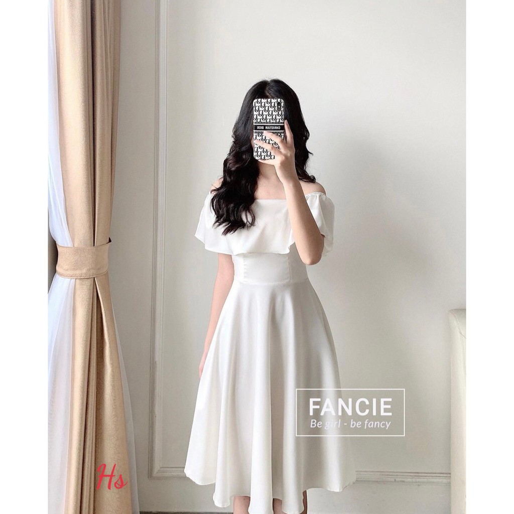 Váy Nữ  ❤️️𝐹𝑅𝐸𝐸 𝑆𝐻𝐼𝑃❤️️ Váy Trắng Ôm Eo Vai Bèo Cổ Vuông - Chất Lụa  Siêu Xinh | BigBuy360 - bigbuy360.vn