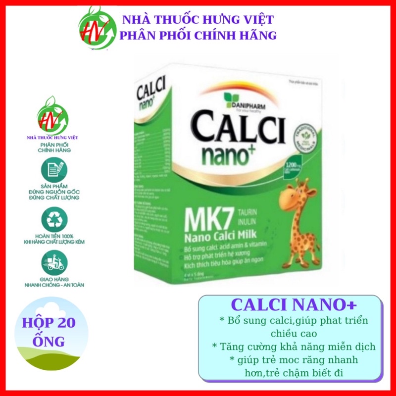 Canxi milk Nano MK7 + D3 canxi cho bé cao lớn, ăn ngon ngủ tốt - (Hộp 20 ống)