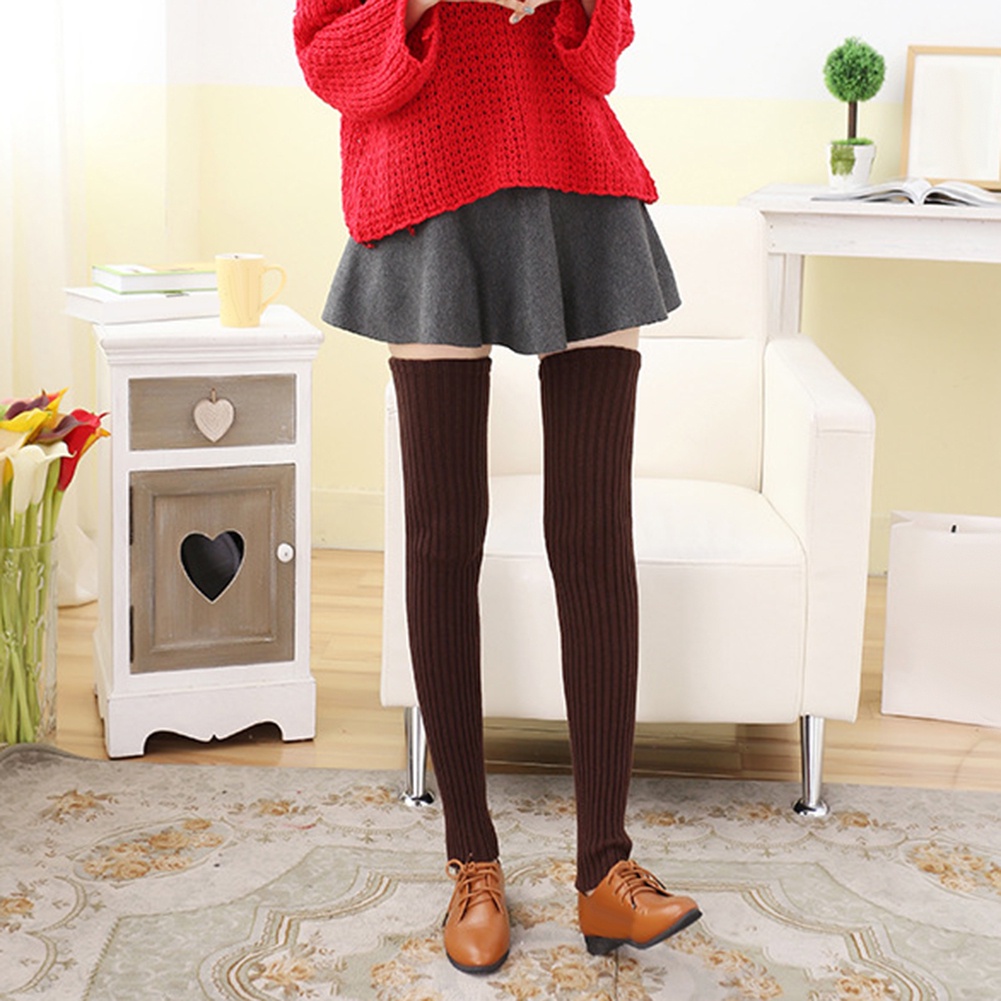 Tất dệt kim co giãn màu trơn giữ ấm phong cách mùa đông thời trang cho nữ