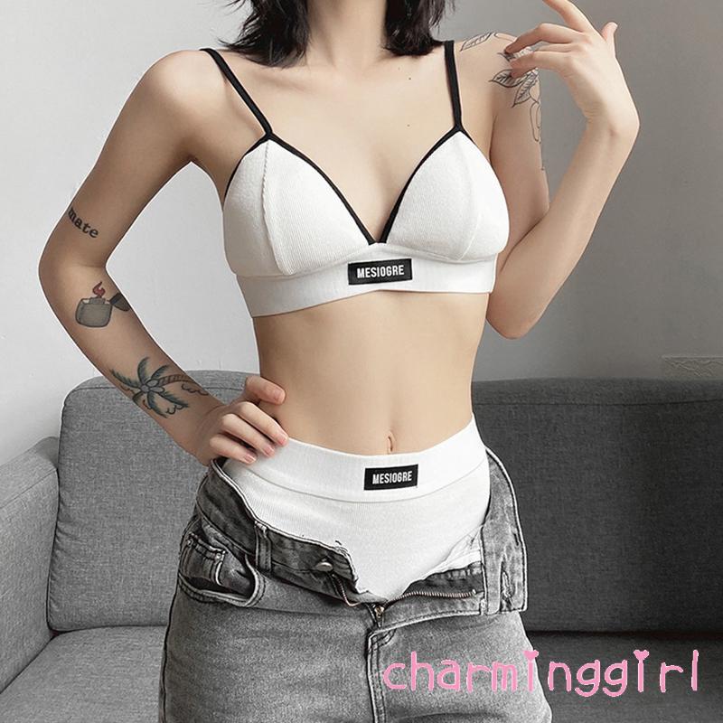 Chm- Set Đồ Lót Hai Mảnh Áo Hai Dây In Chữ Nhãn Và Quần Short Mặc Hàng Ngày Cho Nữ