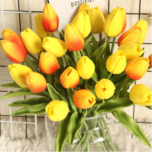 Hoa giả ❤️ Hoa tulip giả PU cao cấp ❤️ Decor trang trí nhà cửa Lizflower bằng cao su non có cả Lá Xoắn & Lá Thẳng