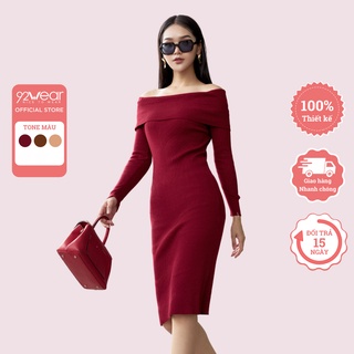 Váy len ôm body trễ vai 92WEAR thiết kế basic tôn dáng DLA0073