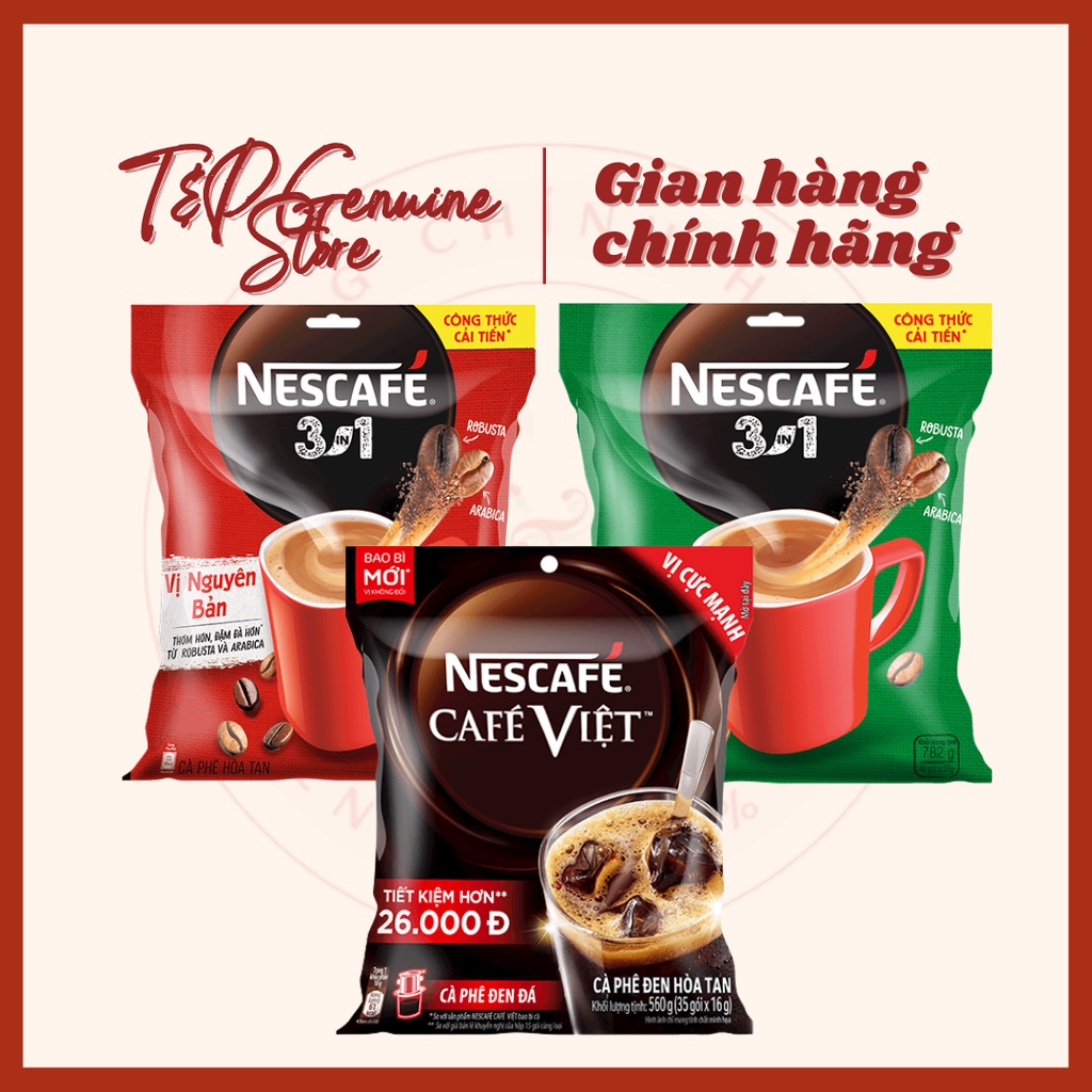 Cà Phê Rang Xay Hòa Tan NESCAFE 3 in 1 , Vị Đậm Đà Hài Hòa | Vị Rang Đậm | Nescafe Đen Đá