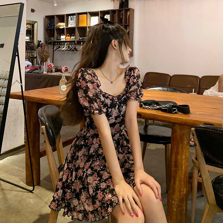 Đầm Perty trễ vai họa tiết hoa thời trang mùa hè Hàn Quốc dành cho nữ