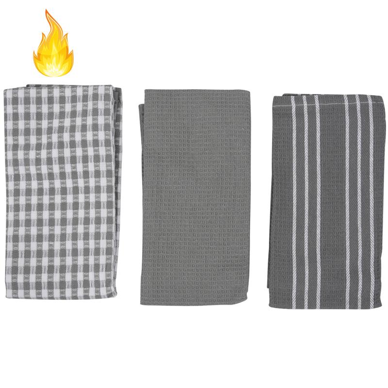 Set 3 Khăn Lau 100% Cotton Tự Nhiên Thấm Hút Tốt Không Xơ Vải 18x25 Inch