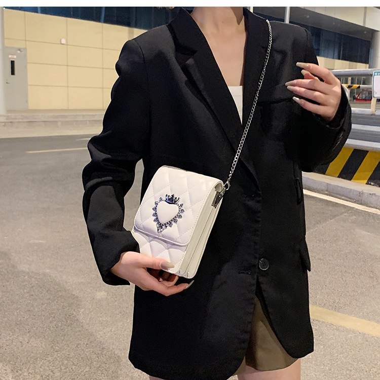 Túi đeo vai IELGY dáng vuông cỡ nhỏ họa tiết hình thoi phối dây xích thời trang cho nữ