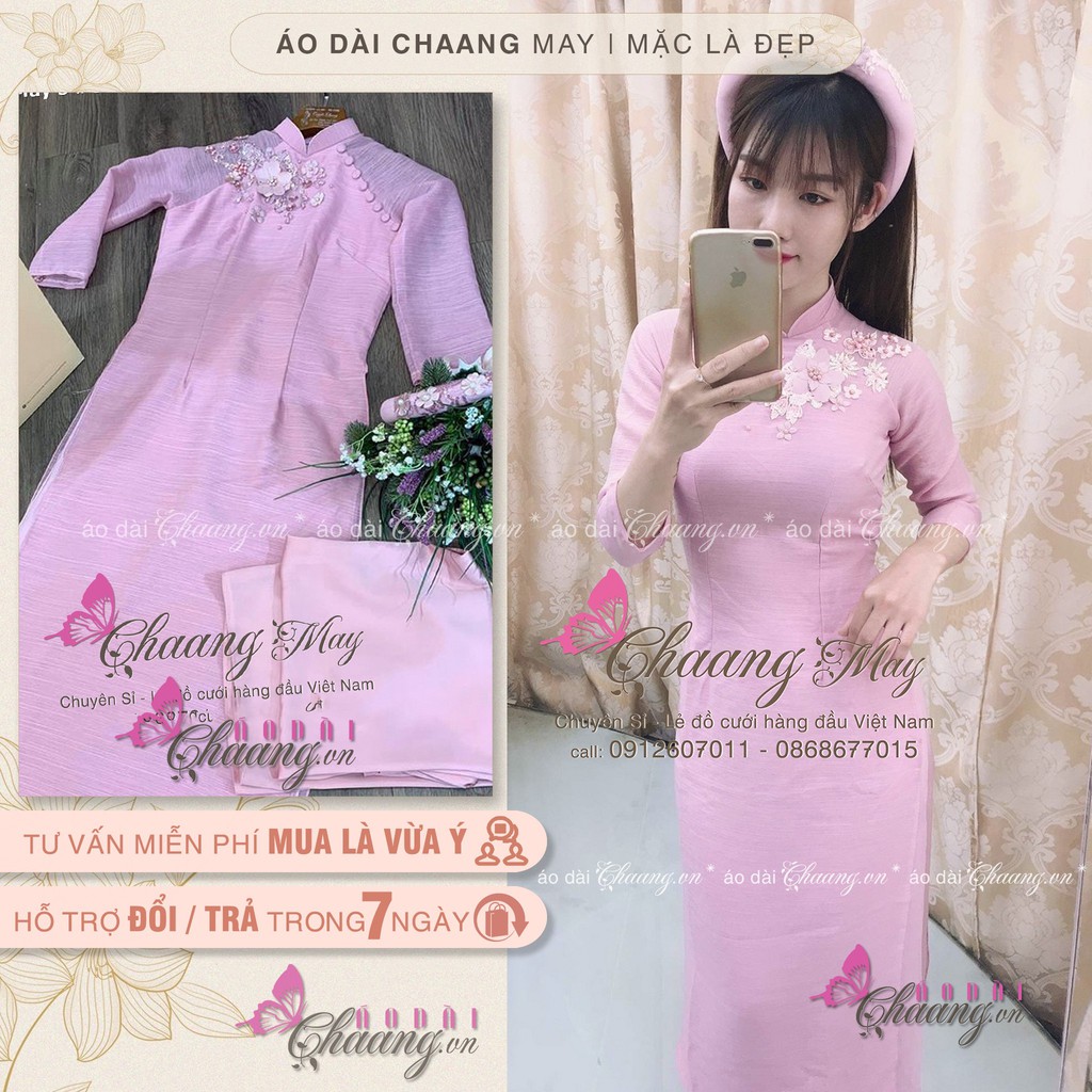 Áo Dài Cách Tân Nữ 4 Tà Lệch Lụa Xước Hồng Đỗ Suôn Mềm Cao Cấp CT018