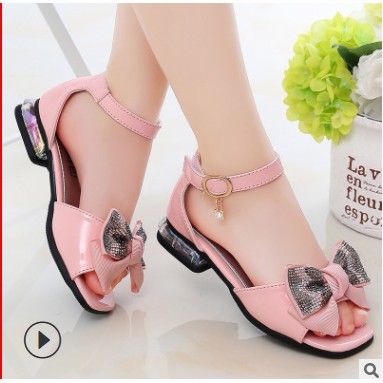 Dép bé gái size 27-37- Dép sandal cao cấp đính nơ xinh xắn cho bé gái lớn size đại