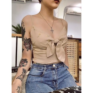 Áo croptop 2s hoa cúc thắt nơ ngực/ Áo croptop 2 dây hoa cúc thắt nơ-[AO2S]
