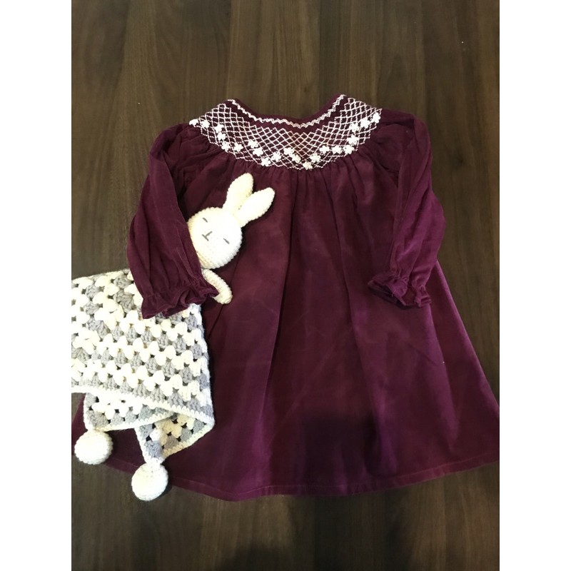 váy smock tím cẩm nhung tăm