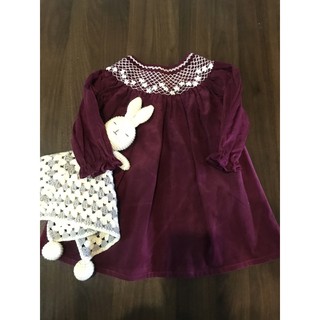 Váy smock tím cẩm nhung tăm