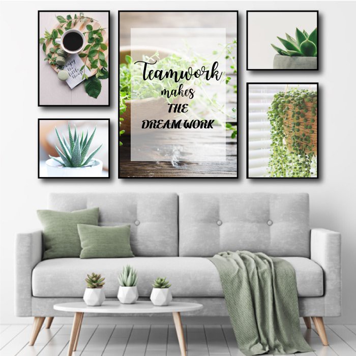 [HCM] Tranh treo tường canvas lá xanh Teamwork decor trang trí phòng khách &amp; phòng ngủ có khung cao cấp tặng đinh 3 chân