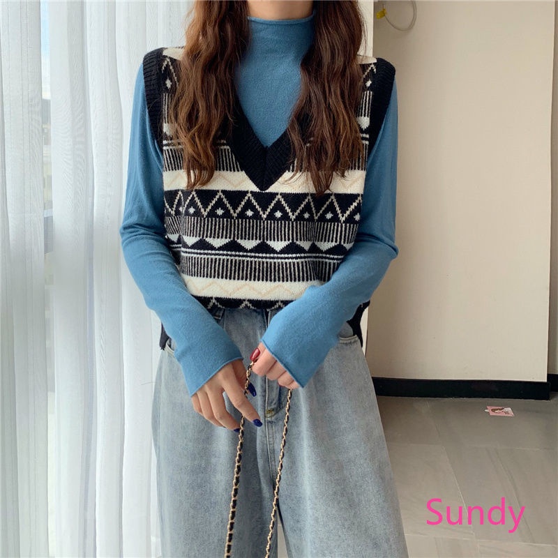 Áo len không tay cổ chữ v thời trang mùa thu dành cho nữ sinh