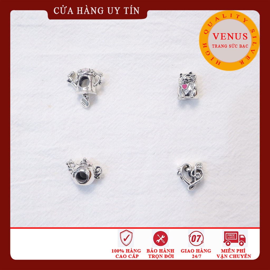 [Charm bạc 925 cao cấp] Charm bạc hình bình tưới hoa, ấm trà, mèo vẫy tay, nốt nhạc- Mã sản phẩm VENUSS11