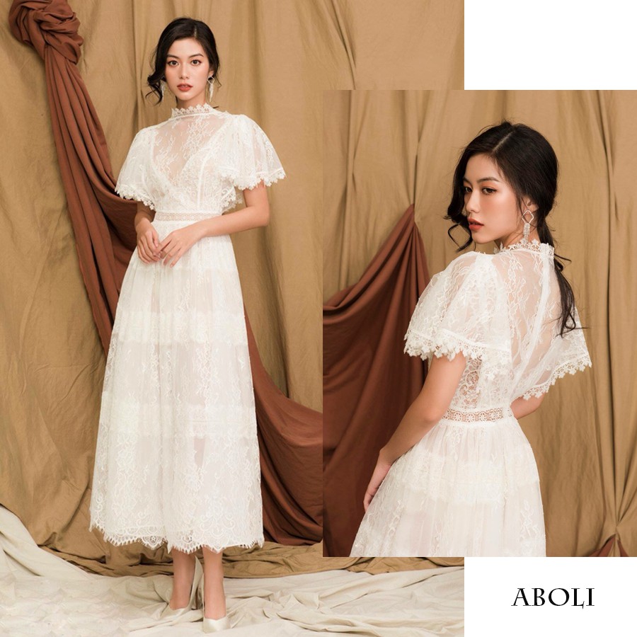 Đầm maxi dự tiệc sang trọng, chất liệu ren nhập thiết kế cao cấp, dáng xòe (kèm ảnh thật)