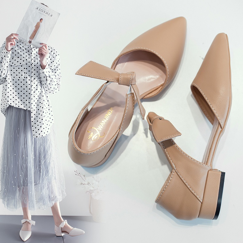 Giày Búp Bê Mũi Nhọn Đính Nơ Phong Cách Hàn Quốc Cho Nữ