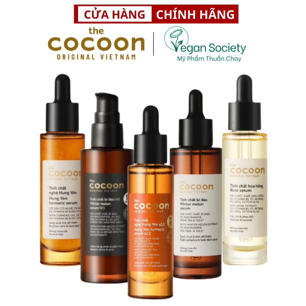 5 Loại Tinh chất Cocoon sáng da, mờ thâm, giảm mụn, dưỡng ẩm, từ nghệ & bí đao & hoa hồng 30ml / 70ml - vegan Cosmetic