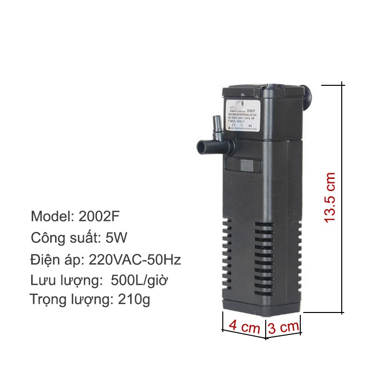 Máy bơm lọc nước bể cá cảnh kèm đầu phun mưa 3W-5W