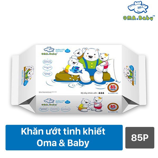 Khăn ướt kháng khuẩn làm sạch tinh khiết không mùi cho bé - Chính hãng Oma &amp; Baby - Gói 85 tờ