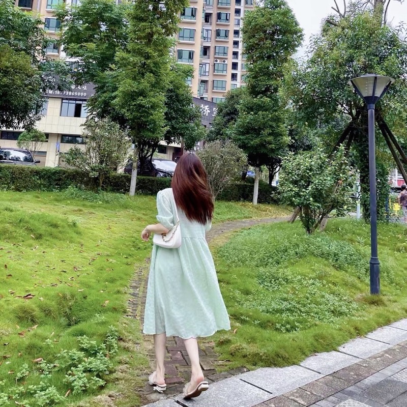 Đầm Suông Cổ Tròn Tay Phồng Váy Suông Màu Trơn Thời Trang Thanh Lịch Phong Cách Mới