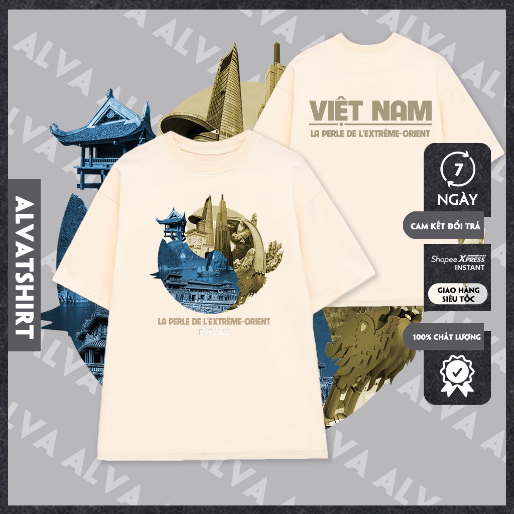 Áo Thun Việt Nam 3 Màu Trắng Đen Kem Việt Nam Oversize Unisex Độc Quyền tại Alvazone