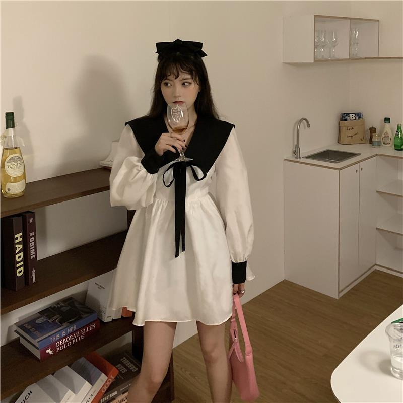 Đầm IELGY thắt nơ eo màu tương phản thời trang