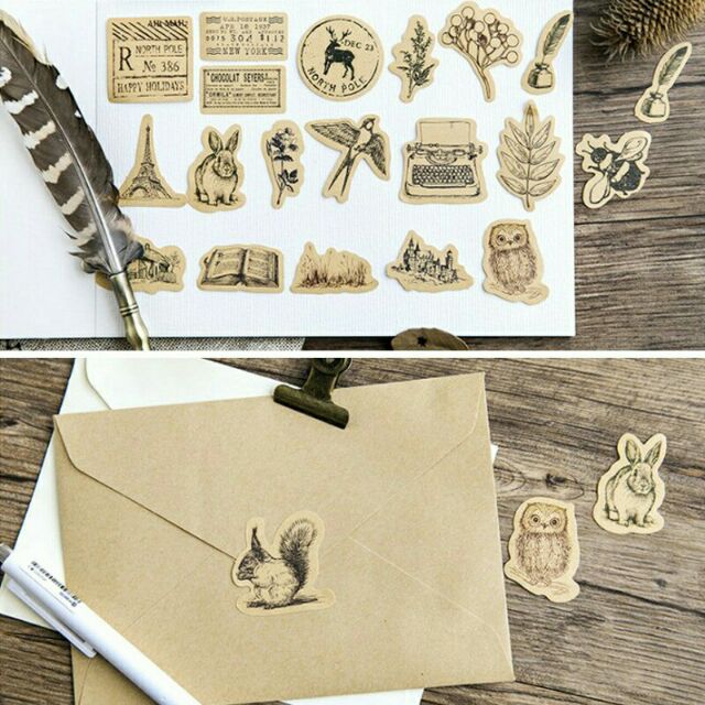 Bộ 46 sticker vintage cổ điển Trang trí handmade, scrapbook
