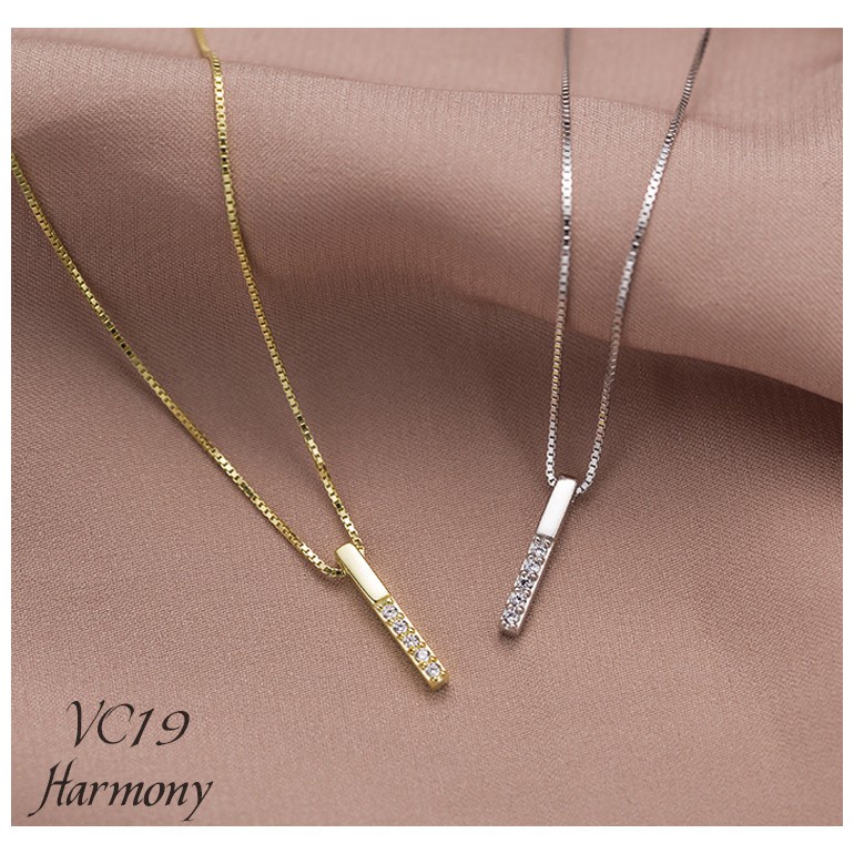 Bộ trang sức bạc khuyên tai và dây chuyền nữ mặt chữ I đá xinh xắn, sang chảnh | HARMONY ACCESSORIES VC19 K37