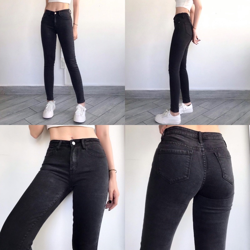 Quần Jean Nữ Skinny Lưng Cao Kem - Xám Za.Ra chất co giãn thoải mái dày dặn phom 9 tấc thời thượng