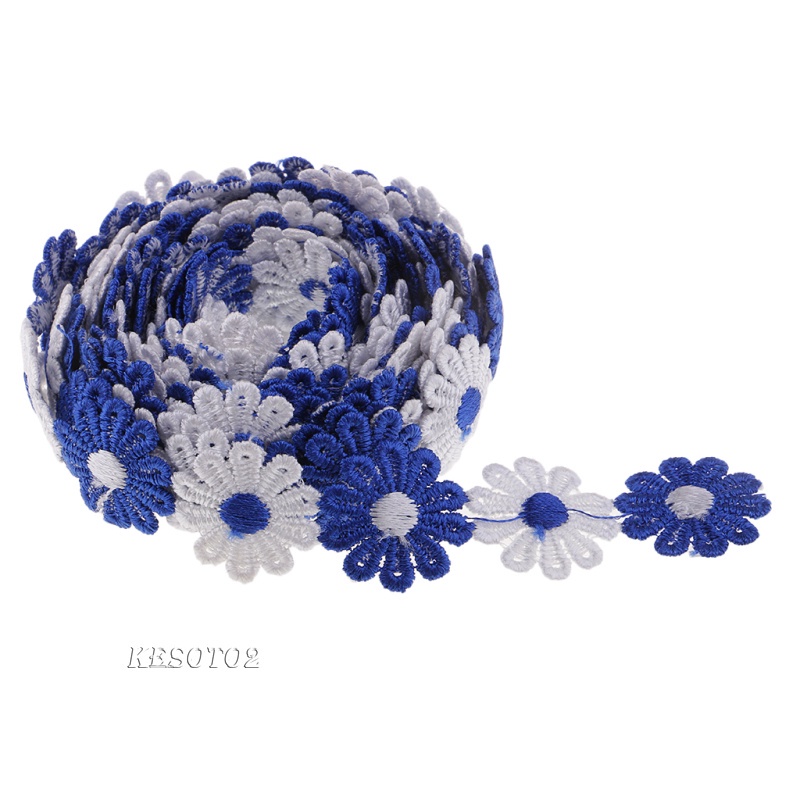 3 Yards 25mm Daisy Flowers Embroidery Lace Trim Ribbon Sewing Crafts Blue