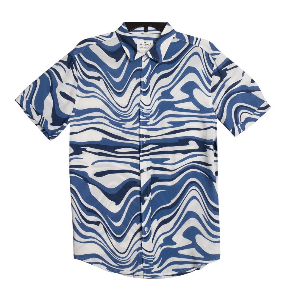 Áo sơ mi nam ngắn tay ARISTINO dáng Casual fit vừa vặn, thiết kế họa tiết tràn đầy năng lượng, thoáng mát - ASSM08S9