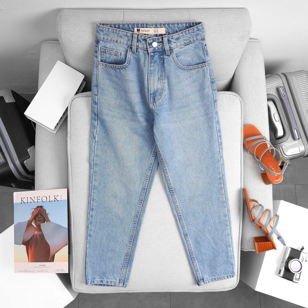 Quần Mom Jeans Nữ Lưng Cao Xanh Wash M-01B