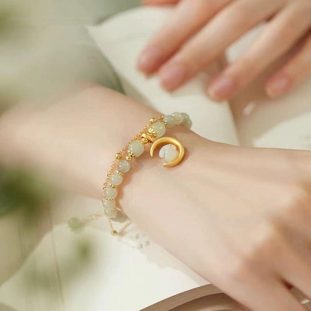 Vòng Tay Mặt Trăng Đính Đá Ngọc Bích Giả Phong Cách Hanfu Cổ Điển Cho Nữ