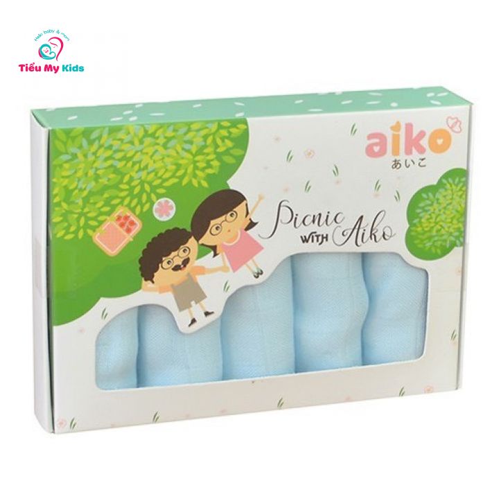 Khăn Sữa Sợi Tre Aiko 30x30cm - 5 Cái/Hộp - 100% Chất Liệu Sợi Tre Mịn Màng,thấm hút tốt mềm mại cho bé {Giá Siêu Tốtt}