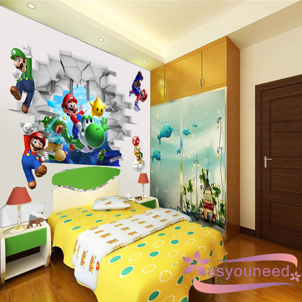 Đề can dán tường trang trí nội thất nhà hình Super Mario 3D đẹp mắt