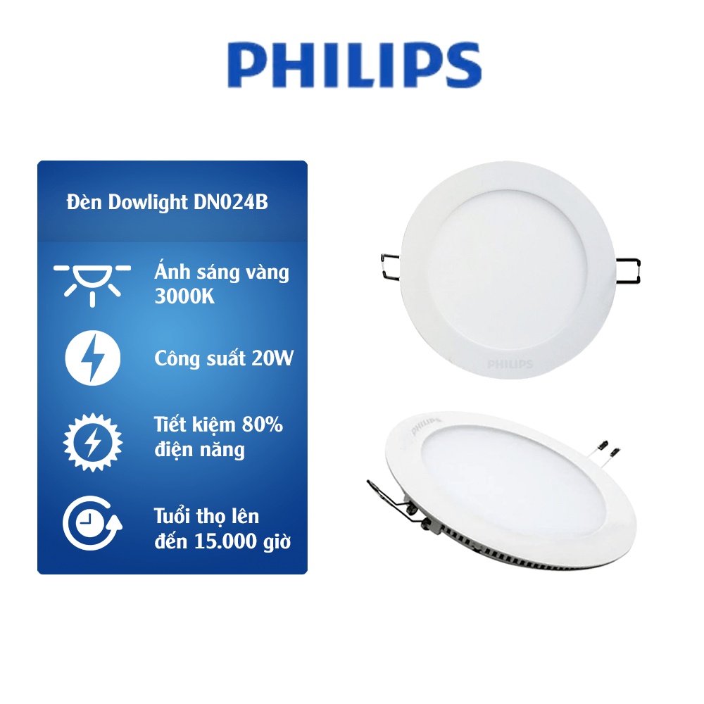 Bộ đèn Philips LED âm trần tròn DN024B LED12 D175 20W ánh sáng vàng 3000K