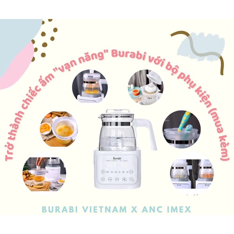 Ấm đun nước thông minh đa chức năng Burabi chính hãng