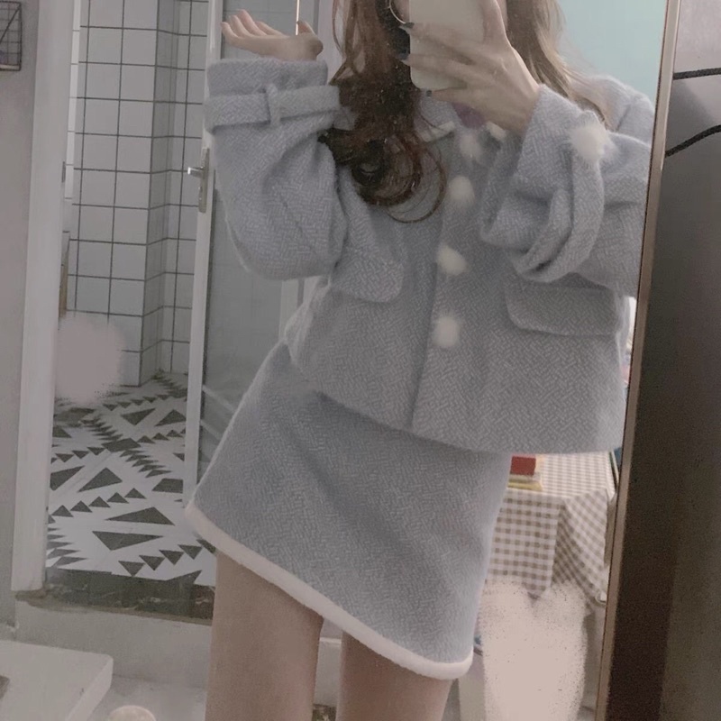 Set áo váy mùa đông xanh mint xinh xắn dễ thương