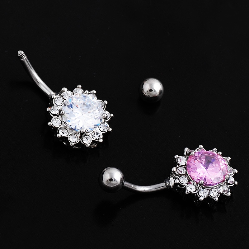 Khuyên rốn titan tròn hoa đá nhụy đá lớn