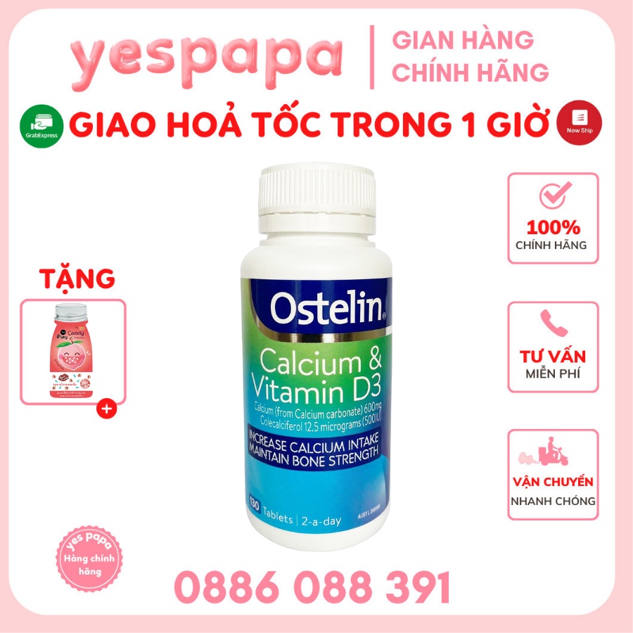 [HÀNG CHÍNH HÃNG] Canxi Ostelin 130v_ Ostelin vitamin D &amp; Calcium: Úc dùng cho bà bầu và và người lớn.