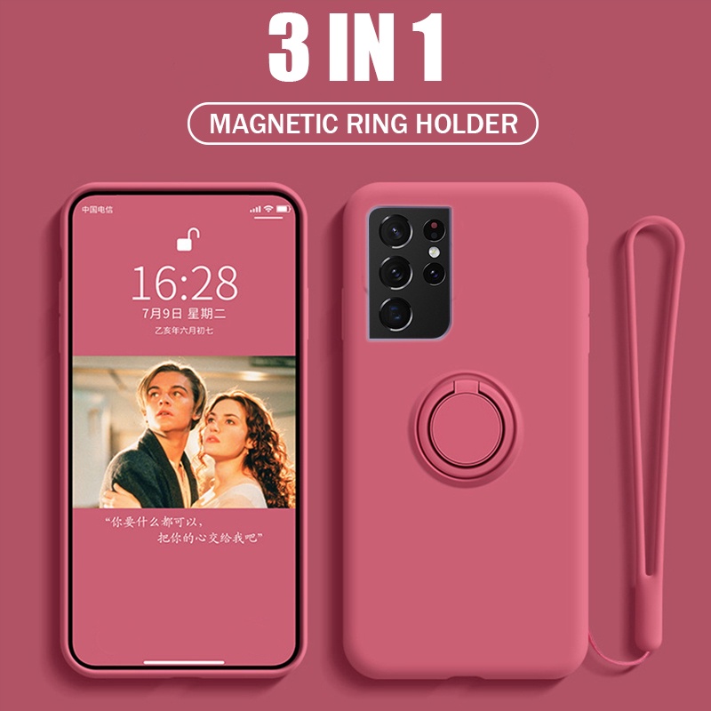 Ốp điện thoại trơn dẻo 6 màu kèm giá đỡ vòng bảo vệ Cho Samsung Galaxy S20 Plus S21 Ultra S21