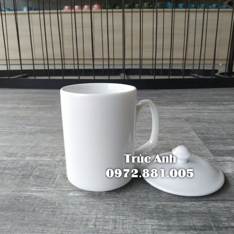 Cốc sứ trắng có nắp, cốc sứ Bát Tràng
