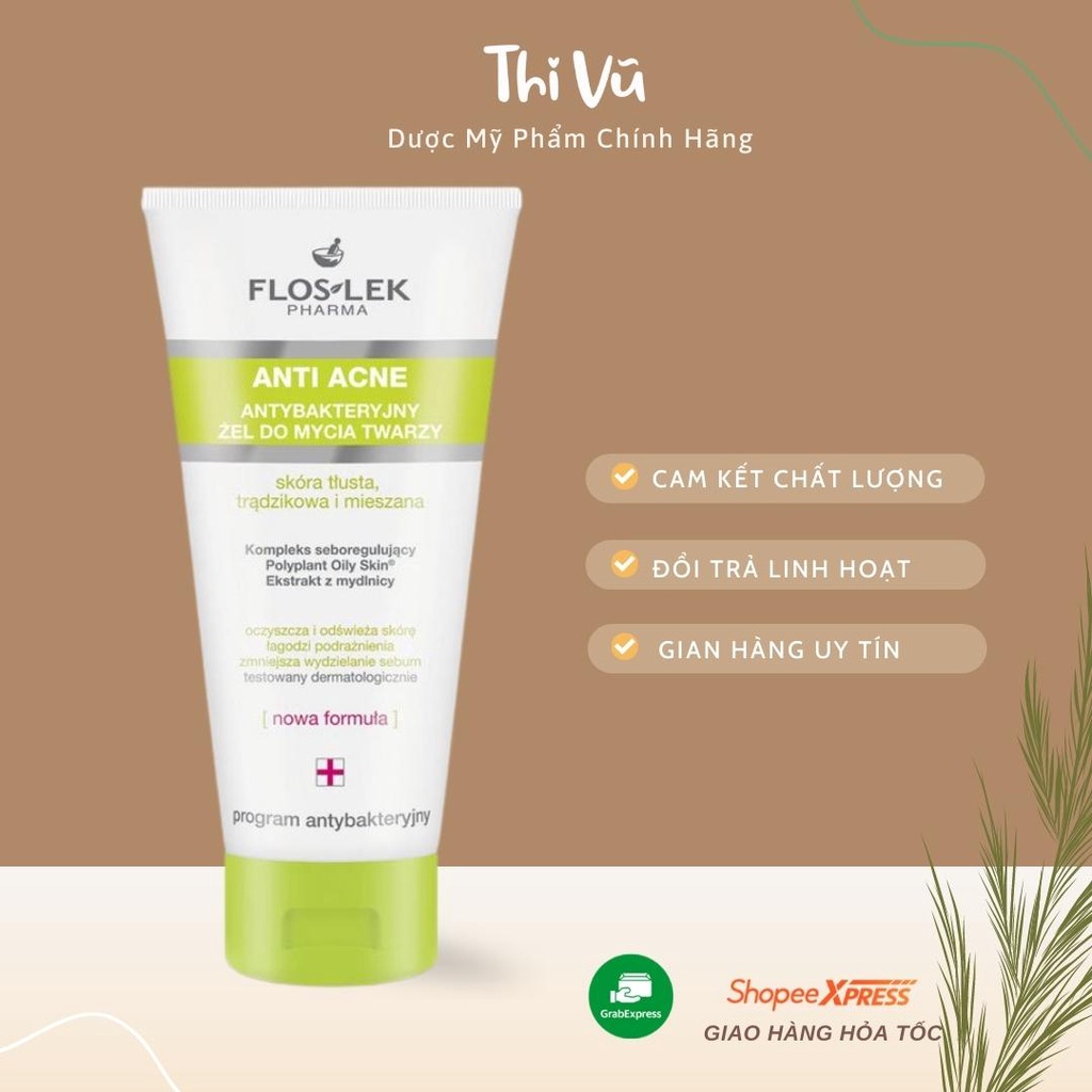 Sữa Rửa Mặt Floslek sữa rửa mặt cho da dầu mụn nhờn, Floslek Anti Acne Bacterial Face Cleansing Gel - Thi Vũ